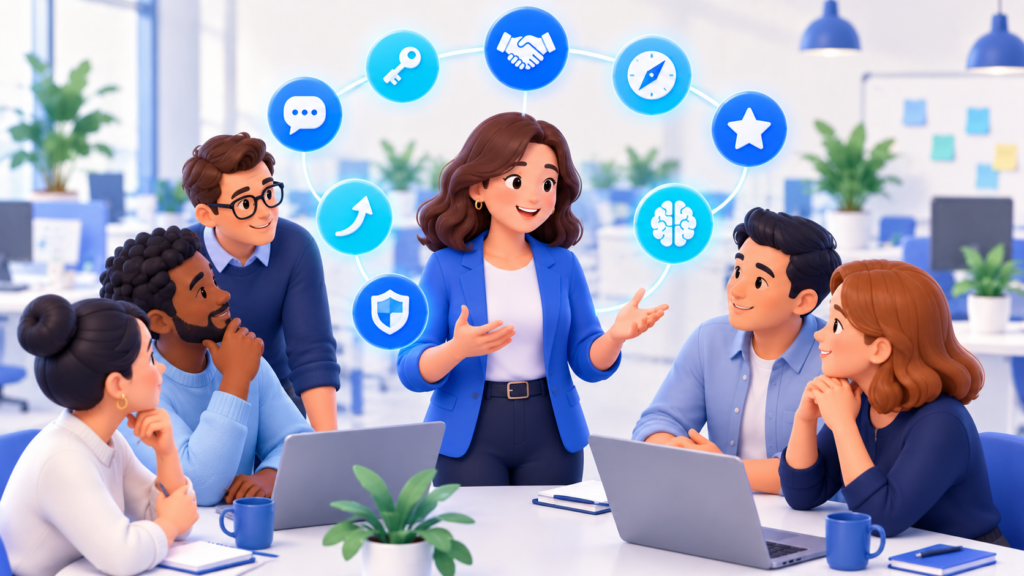 Manager de proximité : les 8 compétences essentielles à former en priorité 2 Manager de proximité en entretien avec un collaborateur de son équipe